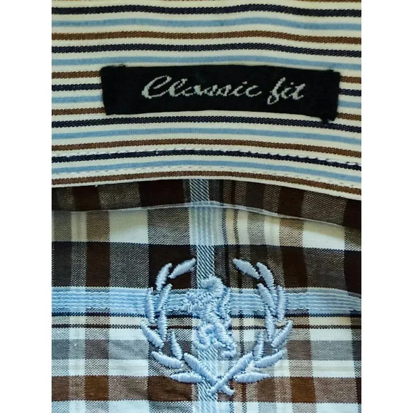 Bugatchi Men's Shirt Sz Large Blue/Brown Collared Long Sleeve Button Up - Picture 5 of 6